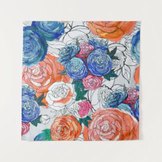 Seamless pattern with colourful flowers tapestry