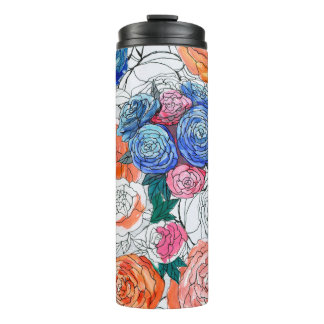Seamless pattern with colourful flowers thermal tumbler