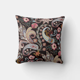 Seamless pattern with colourful paisley floral cushion