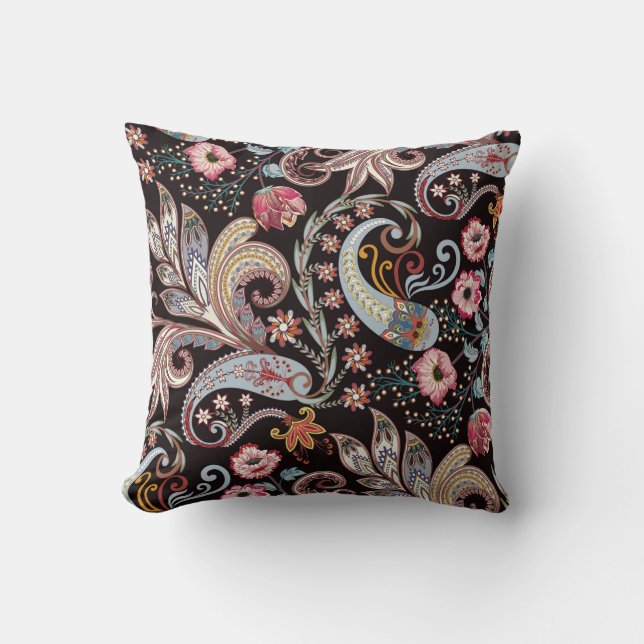 Seamless pattern with colourful paisley floral cushion (Front)