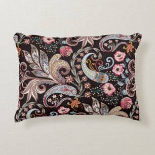 Seamless pattern with colourful paisley floral decorative cushion