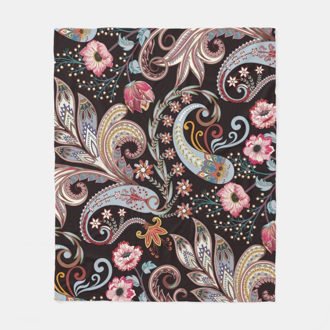 Seamless pattern with colourful paisley floral fleece blanket (Front)