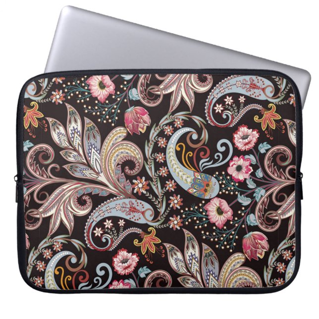 Seamless pattern with colourful paisley floral laptop sleeve (Front)