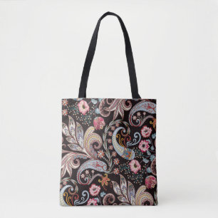 Seamless pattern with colourful paisley floral tote bag