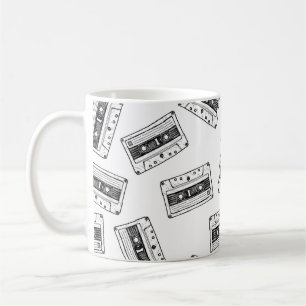 Seamless pattern with Compact Cassette in vintage Coffee Mug