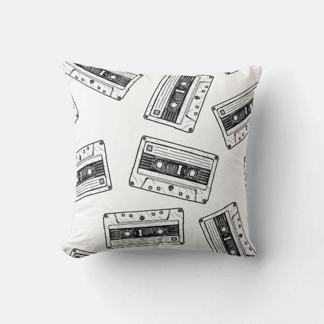 Seamless pattern with Compact Cassette in vintage  Cushion (Front)