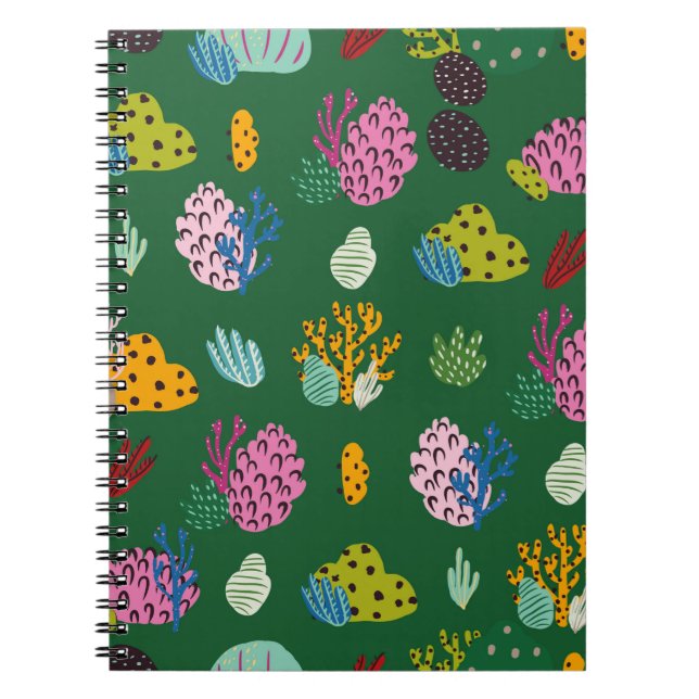 Seamless pattern with corals branches and sea plan notebook (Front)