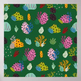Seamless pattern with corals branches and sea plan poster