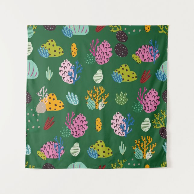Seamless pattern with corals branches and sea plan tapestry (Front)