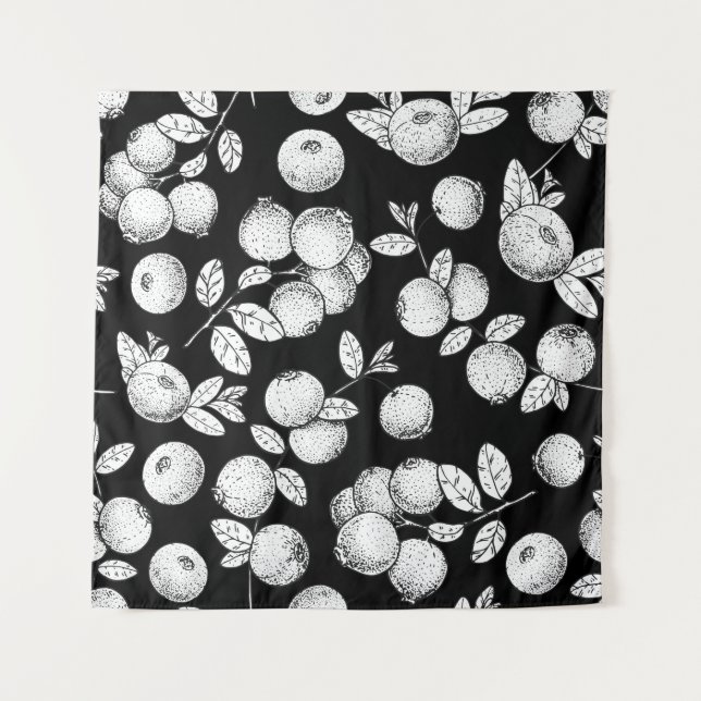 Seamless pattern with cranberry. Hand drawn sketch Tapestry (Front)