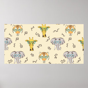 Seamless pattern with cute african animals: giraff poster