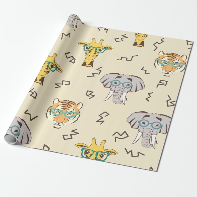 Seamless pattern with cute african animals: giraff wrapping paper (Unrolled)