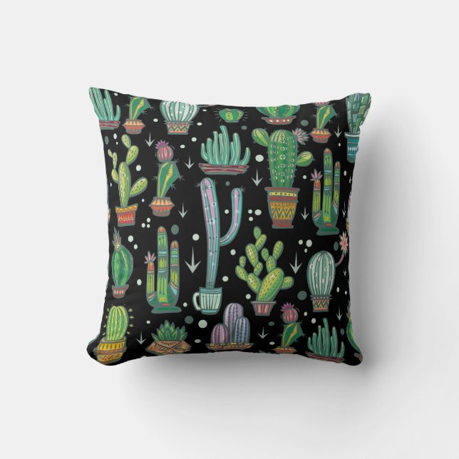 Seamless pattern with cute cactuses cushion (Front)