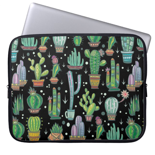 Seamless pattern with cute cactuses laptop sleeve (Front)