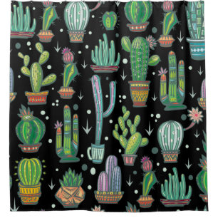 Seamless pattern with cute cactuses shower curtain