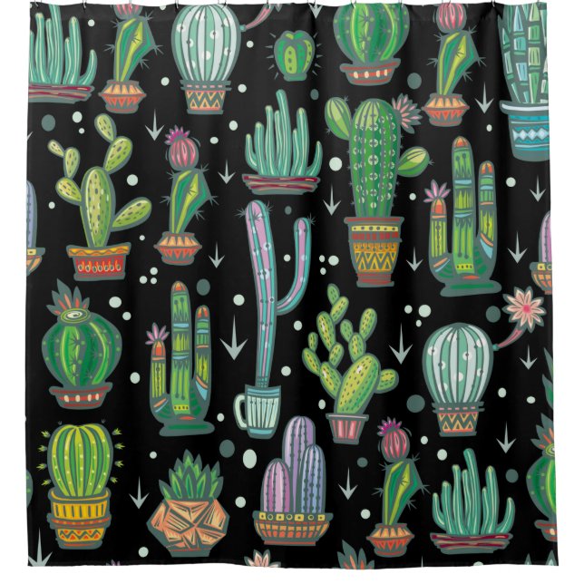 Seamless pattern with cute cactuses shower curtain (Front)