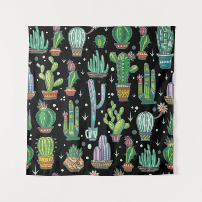 Seamless pattern with cute cactuses tapestry (Front)