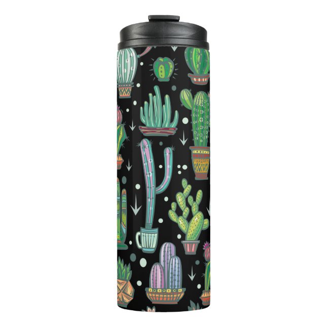Seamless pattern with cute cactuses thermal tumbler (Front)