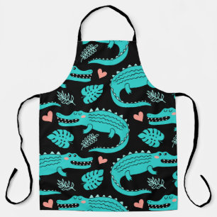 Seamless pattern with cute cartoon crocodiles apron