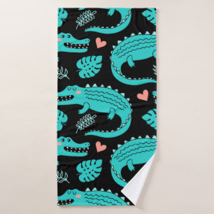 Seamless pattern with cute cartoon crocodiles bath towel