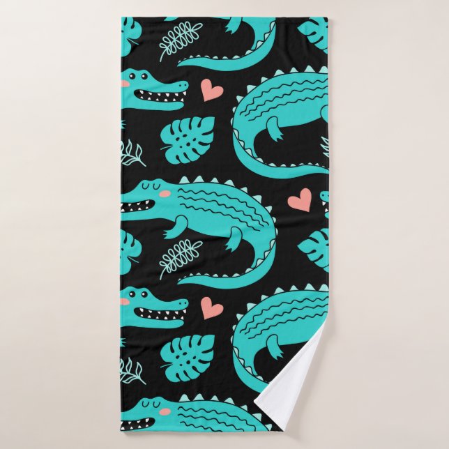 Seamless pattern with cute cartoon crocodiles bath towel (Bath Towel)