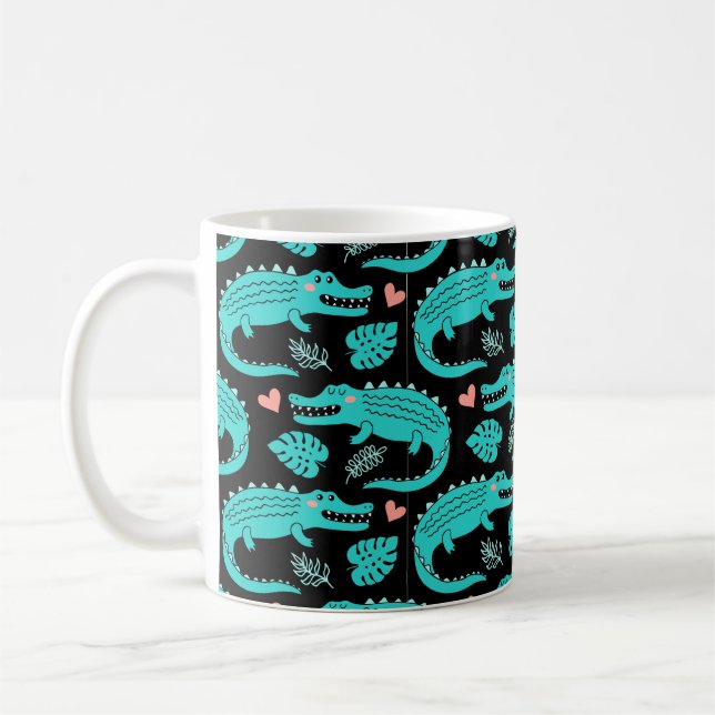 Seamless pattern with cute cartoon crocodiles coffee mug (Left)