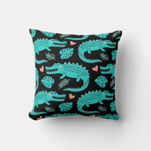 Seamless pattern with cute cartoon crocodiles cushion