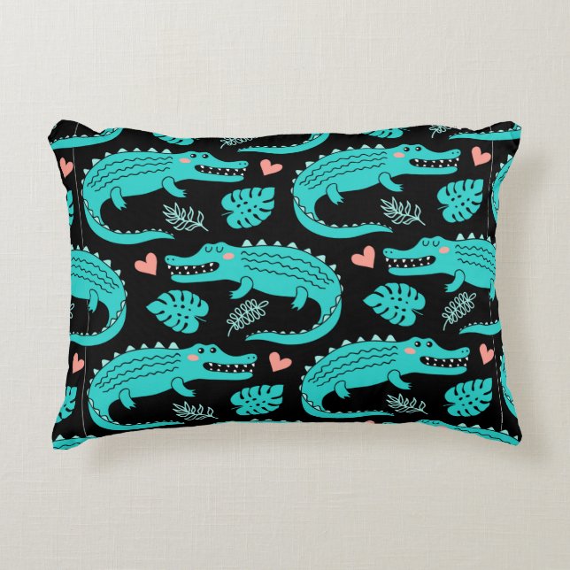 Seamless pattern with cute cartoon crocodiles decorative cushion (Front)