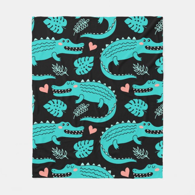 Seamless pattern with cute cartoon crocodiles fleece blanket (Front)