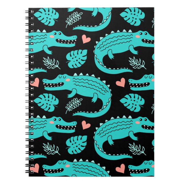Seamless pattern with cute cartoon crocodiles notebook (Front)