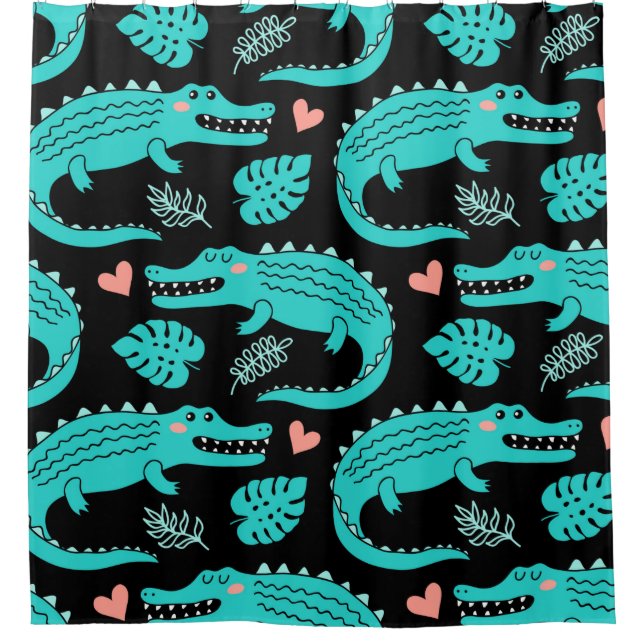 Seamless pattern with cute cartoon crocodiles shower curtain (Front)