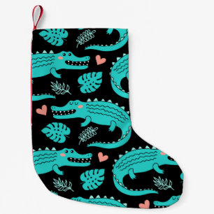 Seamless pattern with cute cartoon crocodiles small christmas stocking