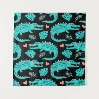 Seamless pattern with cute cartoon crocodiles