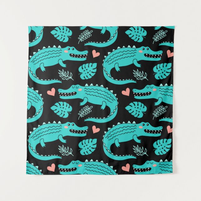 Seamless pattern with cute cartoon crocodiles tapestry (Front)