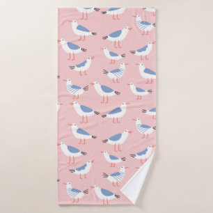 Seamless pattern with cute cartoon seagulls bath towel