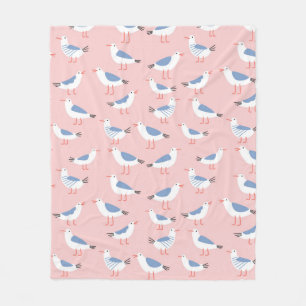 Seamless pattern with cute cartoon seagulls fleece blanket