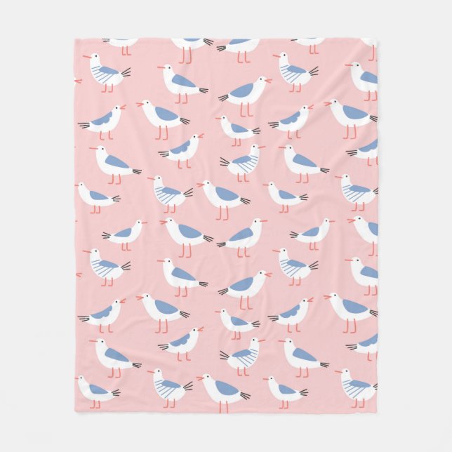 Seamless pattern with cute cartoon seagulls fleece blanket (Front)