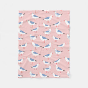 Seamless pattern with cute cartoon seagulls fleece blanket