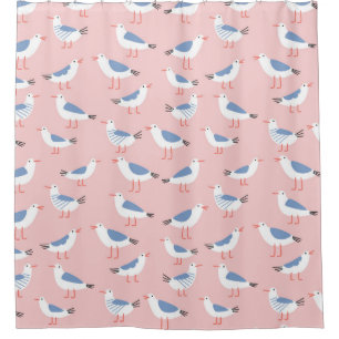 Seamless pattern with cute cartoon seagulls shower curtain