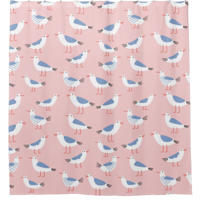 Seamless pattern with cute cartoon seagulls shower curtain (Front)