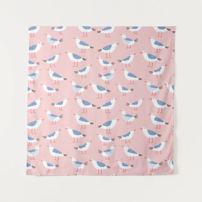 Seamless pattern with cute cartoon seagulls tapestry (Front)