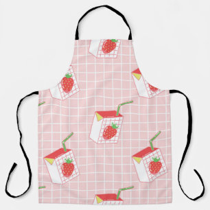Seamless pattern with cute cartoon strawberry milk apron