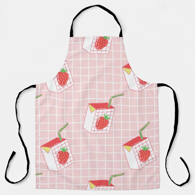 Seamless pattern with cute cartoon strawberry milk apron (Front)