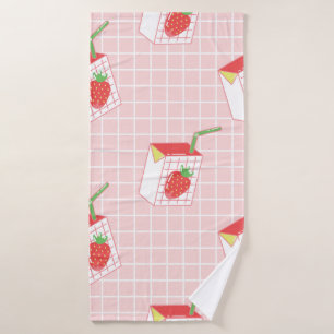 Seamless pattern with cute cartoon strawberry milk bath towel