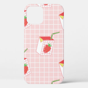 Seamless pattern with cute cartoon strawberry milk iPhone 12 case
