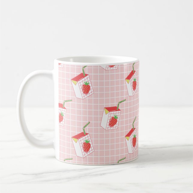 Seamless pattern with cute cartoon strawberry milk coffee mug (Left)