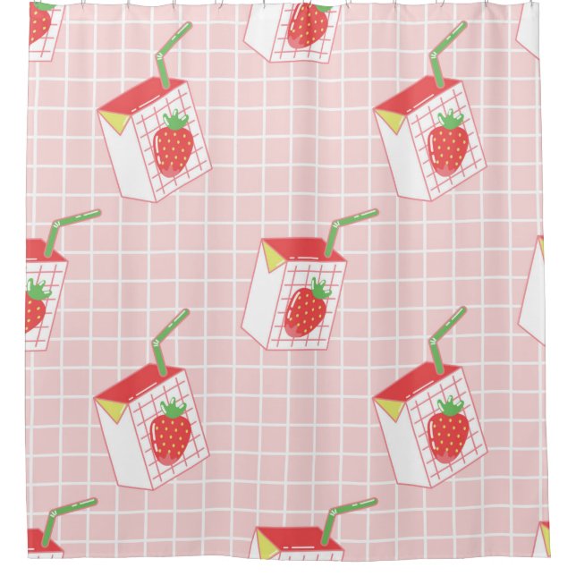 Seamless pattern with cute cartoon strawberry milk shower curtain (Front)