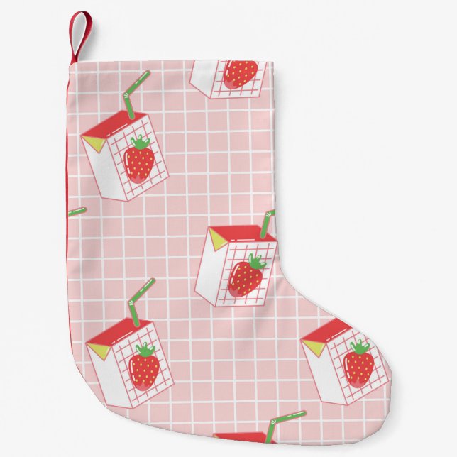 Seamless pattern with cute cartoon strawberry milk small christmas stocking (Front)