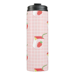 Seamless pattern with cute cartoon strawberry milk thermal tumbler