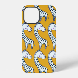 Seamless pattern with cute cartoon zebras yellow b iPhone 12 case